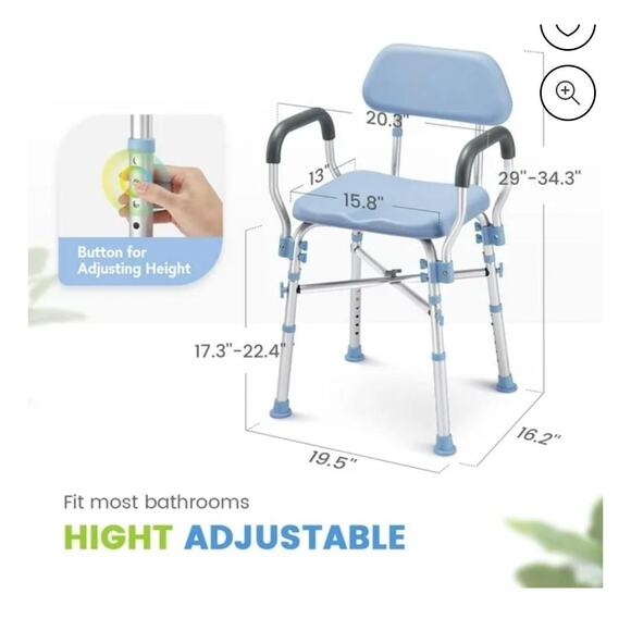 #6781 Oasis Space Heavy Duty Shower Chair w/ back, arms  and padded seat. - Picture 3 of 4